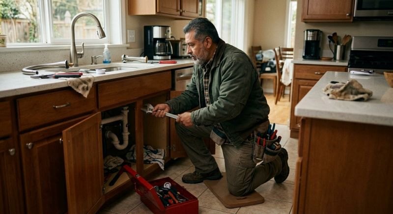 Home repair and installation tools arranged for general handyman services