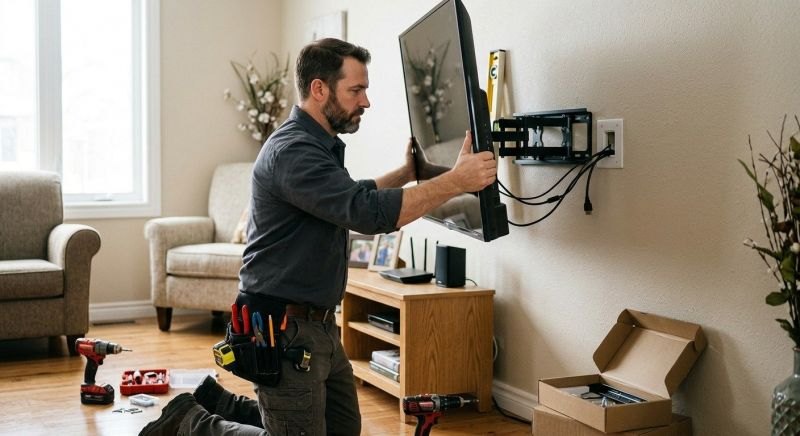 Handyman completing a home repair project