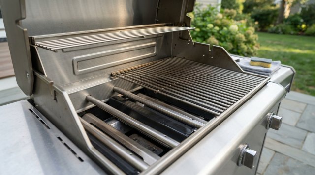 Homeowner photographing a grill before requesting a cleaning estimate