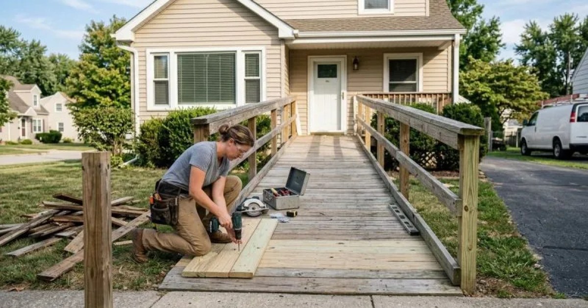 Residential accessibility ramp requiring repair